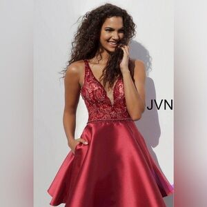 Burgundy Jovani 64206 Short Prom Dress